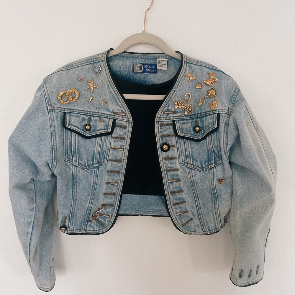 Light Blue Denim Jacket with Gold Accents